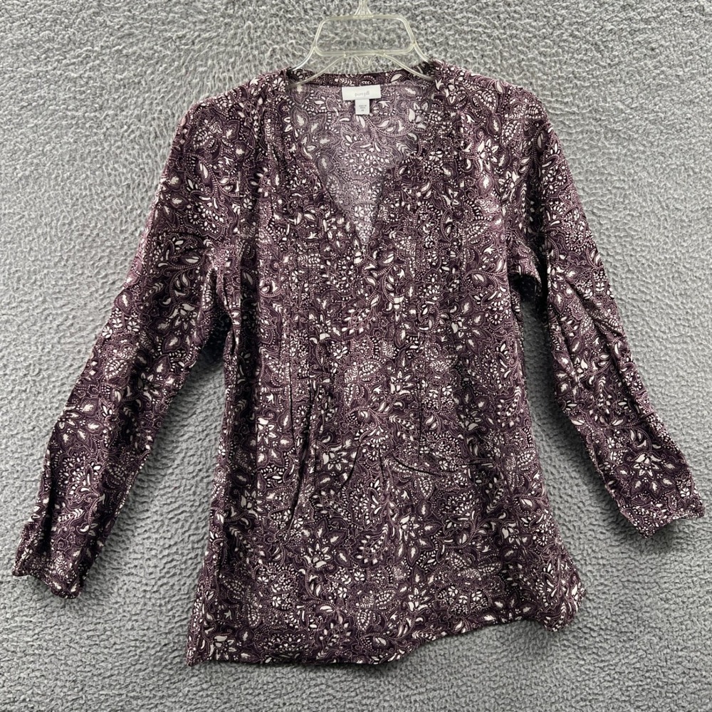 J Jill Womens Boho Peasant Tunic Blouse XS Paisley Floral Relaxed Casual Relaxed